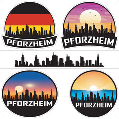Pforzheim Germany Flag Skyline Cityscape Silhouette Travel Souvenir Sticker Isolated Vector