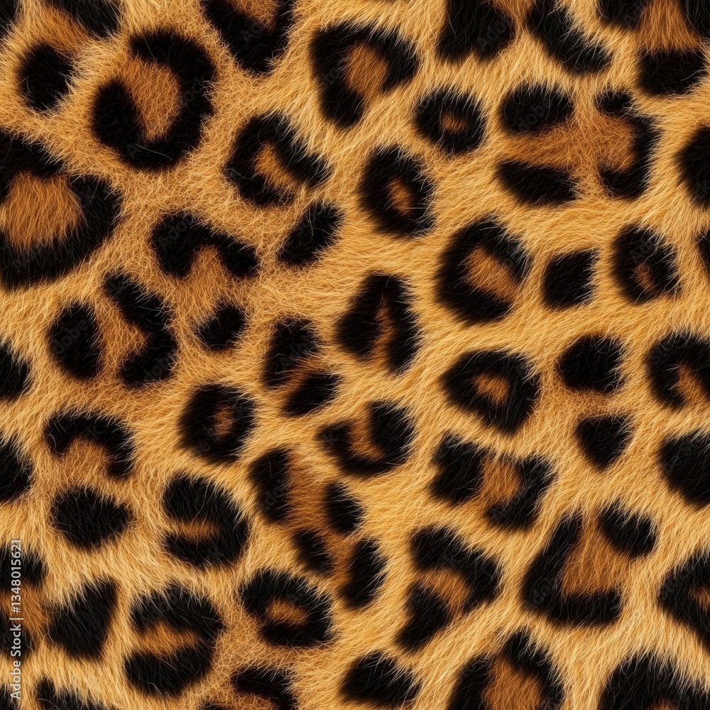 Poster close-up view of a textured leopard fur pattern design featu dark brown rosettes on a soft tan backg