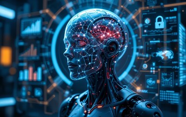 Fototapeta premium Advanced AI Robot with Futuristic Interface