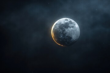 Beautiful Night Sky with Bright Moon Surrounded by Dark Clouds