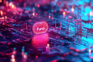 Digital Fund Concept with Circuit Board and Neon Glow Effect