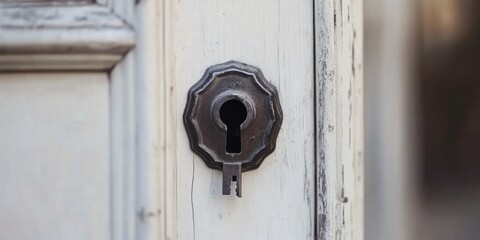 Antique Keyhole on Weathered White Door