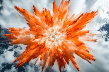 Dramatic Explosion with Orange Smoke and Dust Against Blue Sky