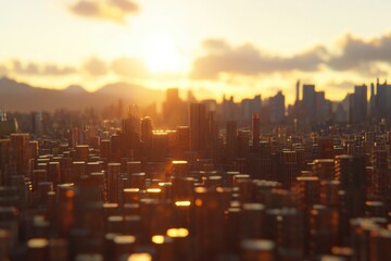 Urban Sunrise with Shimmering Cityscape and Reflection on Buildings