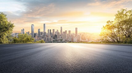 Obraz premium Panoramic city skyline and buildings with empty asphalt road at sunset
