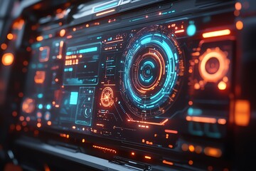 Obraz premium Futuristic Control Panel: Neon-Lit Interface Design