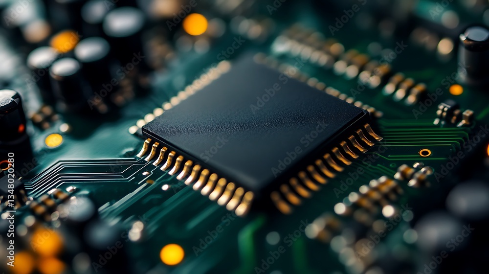 Poster close-up of a microchip on a circuit board