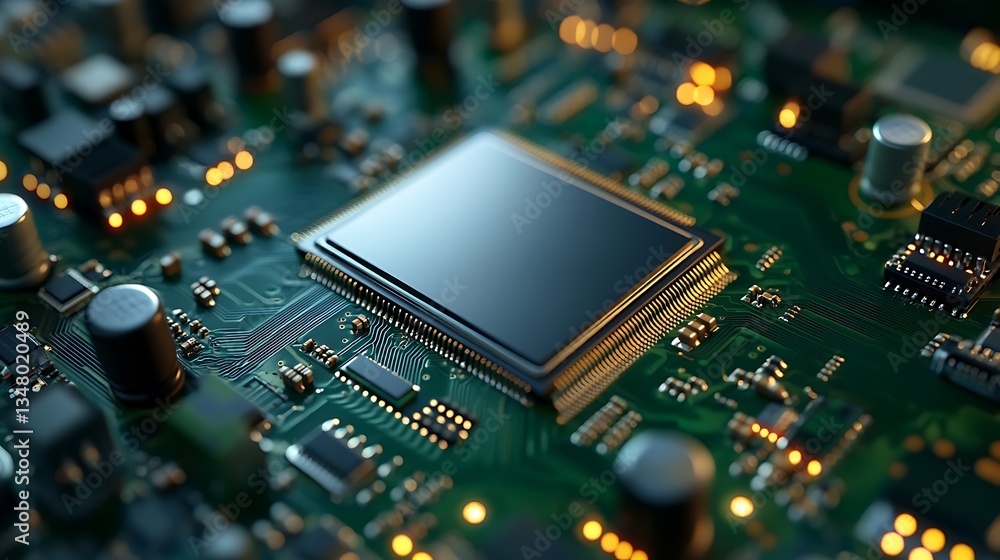 Aufkleber close-up of a microchip on a circuit board