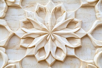 Intricate Floral Stone Carving with Geometric Patterns and Texture