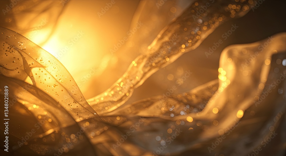 Aufkleber a close up of a gold and white fabric with a lot of sparkles