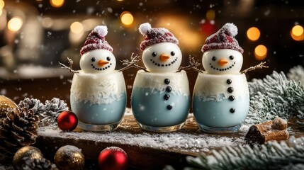 Obraz premium Festive Christmas and New Year Greeting with a Cozy Snowmen Scene