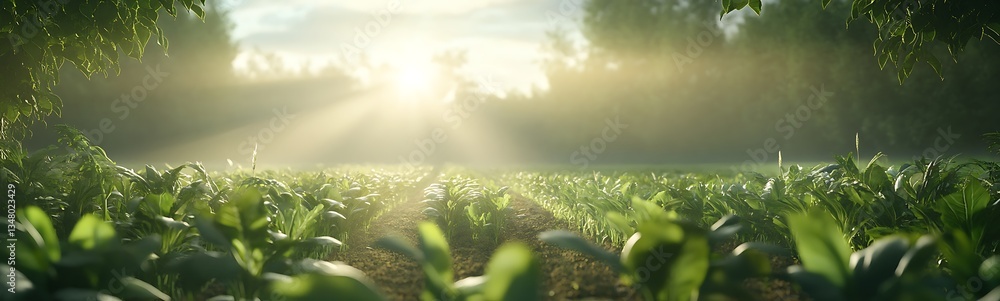 Aufkleber lush green field under sunlight, creating a serene and peaceful atmosphere.