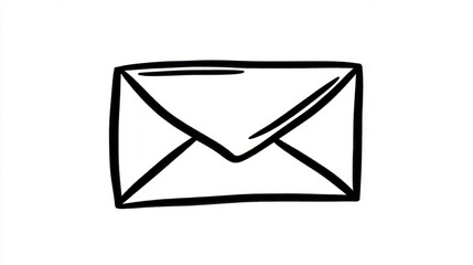 Simple black and white illustration of a closed envelope, hand drawn style on a white background.