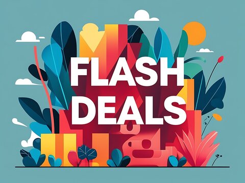 Colorful artistic text promoting flash deals for special occasions