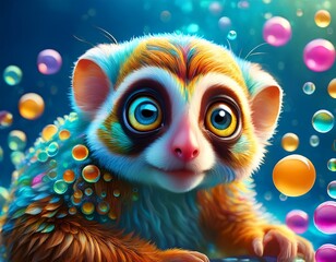 Fototapeta premium Loris in Seifenblasen
