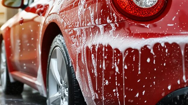 sports car washed in steam