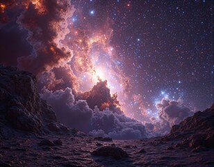 A stunning cosmic landscape with vivid celestial colors