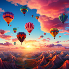 Obraz premium Colorful hot air balloons against a sunrise sky -