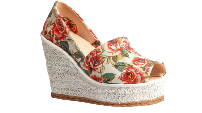Floral wedge sandal isolated on transparent background