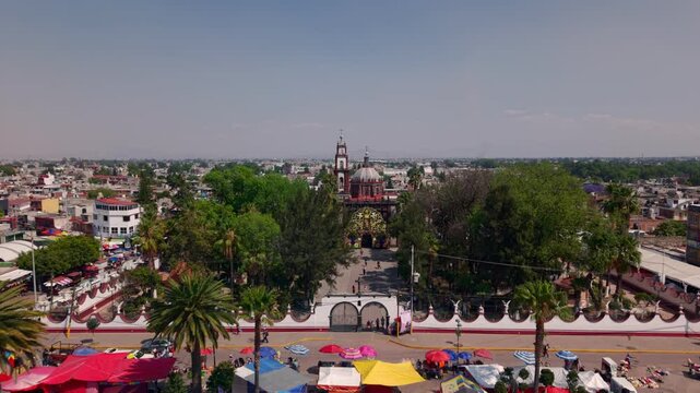 Church in Tultepec Mexico - Aerial - Shot Moves In