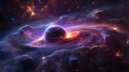 Obraz premium background 3d Ultra-Detailed Cosmic Planet in a Glowing Nebula