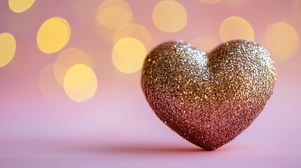 Fototapeta premium A sparkling heart glows amidst soft pink and golden lights
