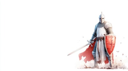 Naklejka premium Medieval Crusader on a White Background
