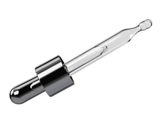 A modern glass dropper with a sleek metal top, perfect for precision dispensing of liquid substances in a laboratory or skincare setting.