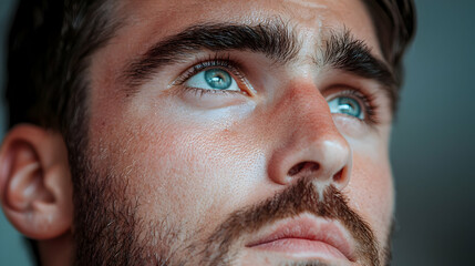 Obraz premium Close-up Portrait of a Man with Tearful Blue Eyes