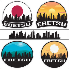 Fototapeta premium Ebetsu Japan Flag Skyline Cityscape Silhouette Travel Souvenir Sticker Isolated Vector