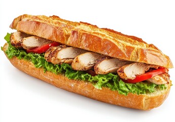 Juicy Grilled Chicken Sandwich with Fresh Vegetables on a Toasted Sub Roll Perfect for Lunch or Casual Dining