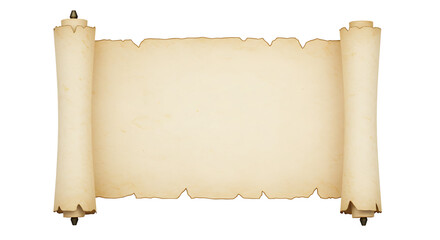 Realistic open parchment scroll on white background