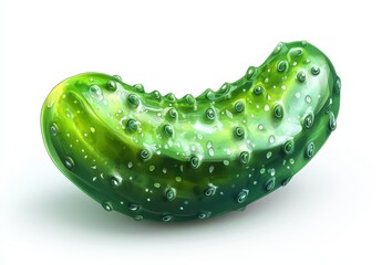 Realistic and Fresh Green Cucumber with Water Droplets on a White Background Suitable for Food Photography, Health, Nutrition, and Culinary Themes