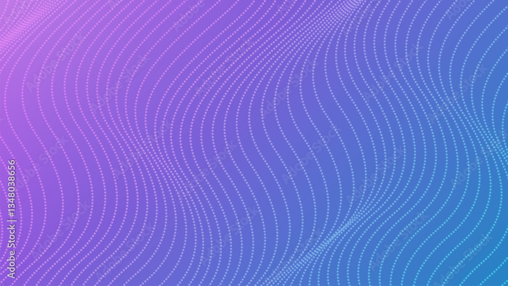 Poster halftone particle waves flowing on gradient background. digital cyberspace, high tech, technology co