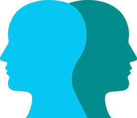 Two head silhouettes on a white background. Psychology, diversity, tolerance and opposites concept