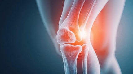 Detailed anatomical view of human knee joint highlighting bone and cartilage