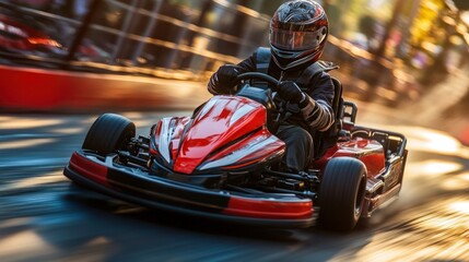 Go-Karting Enthusiast Speeds Through Urban Track at Sunset