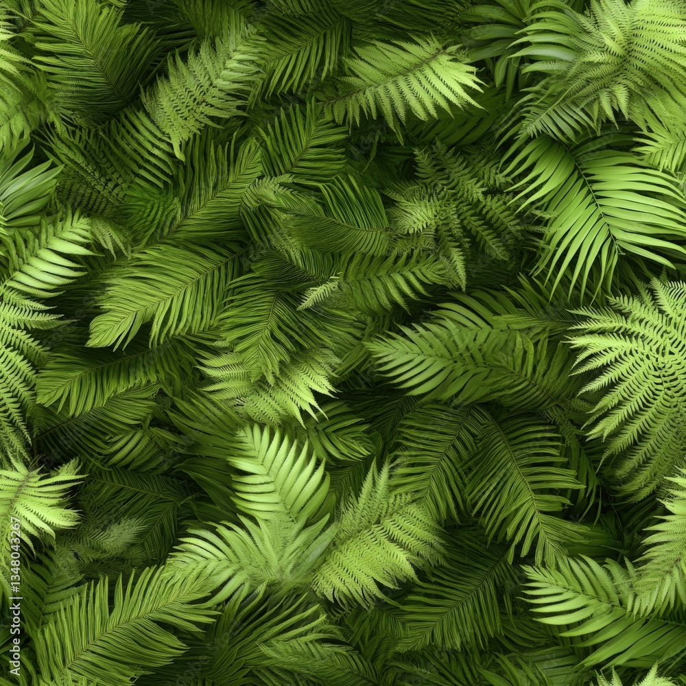 Aufkleber close-up overhead view of lush green ferns creating a seamless textured background showcasing nature