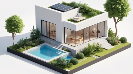 Fototapeta premium A small modern minimalist house isometric perspective,&nbsp;3D model miniature