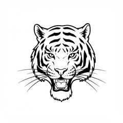 Fototapeta premium Fierce tiger head line art design with roaring expression