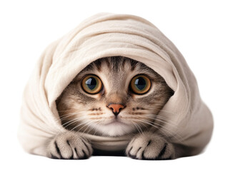 Cozy Cat Wrapped Snugly in a Blanket with Big Curious Eyes