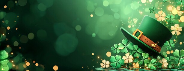 St. Patrick’s Day , Flat art St. Patrick’s Day background with geometric shamrocks, leprechaun’s hat, and bold festive colors for St. Patrick’s Day branding