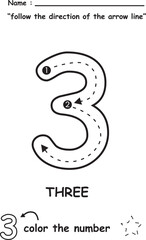 Number Tracing and Coloring Worksheet for Kids