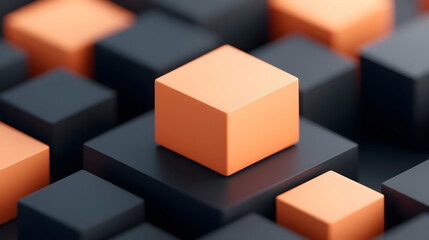 Abstract Composition of Orange and Gray Cubes