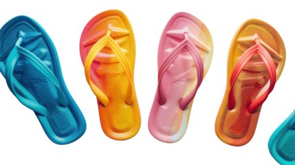 Colorful flip-flops isolated on transparent background, perfect for summer designs
