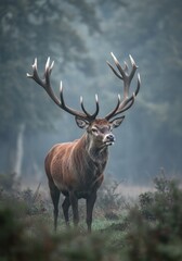 A reindeer standing proudly with its large antlers
