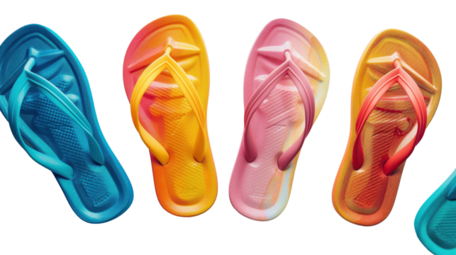 Colorful flip-flops isolated on transparent background, perfect for summer designs