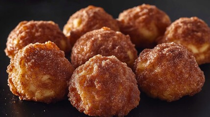 American apple fritters coated cinnamon sugar served warm and fresh on a black background for a classic dessert vibe
