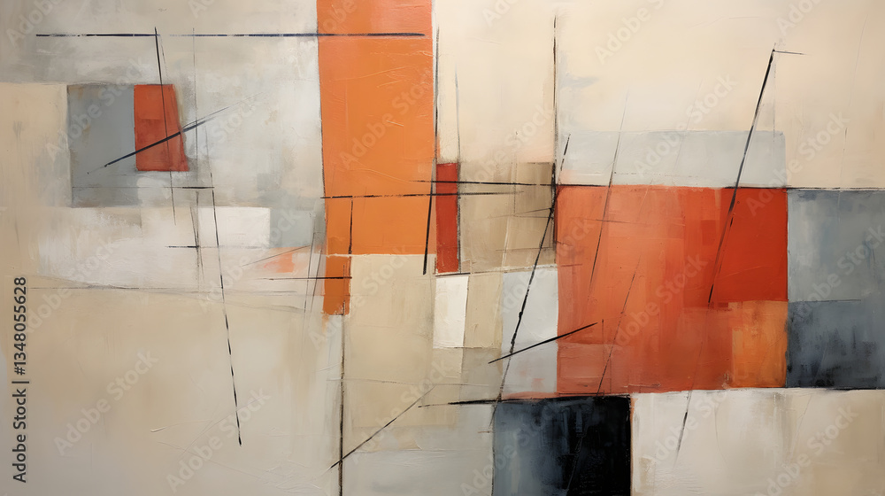 Poster artistic texture impasto geometric abstract shape line decorative painting with generative