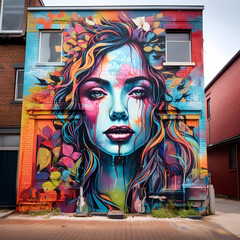 Vibrant street art in an urban alley 